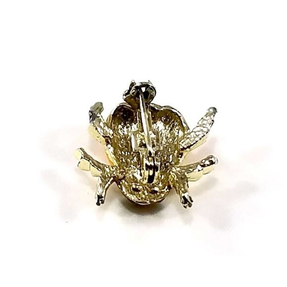 Vintage Peach Enamel Ladybug Brooch Green Rhinestone Eyes Gold Tone Pin - Picture 2 of 10